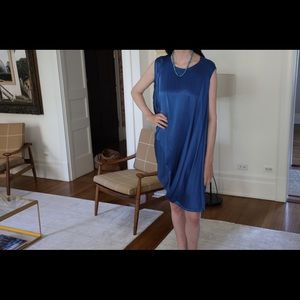 Ports 1961 blue silk draped sleeveless dress